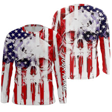 Load image into Gallery viewer, Skull American Flag Custom Long Sleeve performance Shirts, personalized Patriotic 4th of july apparel - IPHW1275