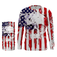 Load image into Gallery viewer, Skull American Flag Custom Long Sleeve performance Shirts, personalized Patriotic 4th of july apparel - IPHW1275