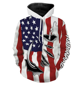 US Fishing Fish Hook American flag Custom Patriotic All over print Hoodie Shirts - IPH1900