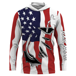 US Fishing Fish Hook American flag UV protection custom long sleeves shirts UPF 30+ Patriotic fishing apparel - IPH1900