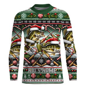 Largemouth Bass Fishing Custom Ugly Sweater Pattern Christmas Fishing Shirts, Xmas Fishing Outfits IPHW5566