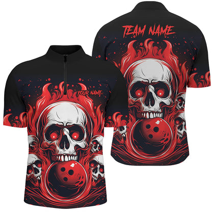 Custom Red Skull Bowling Team Shirts, Flame Bowling Jerseys Bowlers Shirts For Men And Women IPHW5841
