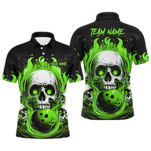 Custom Green Skull Bowling Team Shirts, Flame Bowling Jerseys Bowlers Shirts For Men And Women IPHW5842