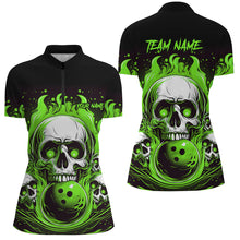 Load image into Gallery viewer, Custom Green Skull Bowling Team Shirts, Flame Bowling Jerseys Bowlers Shirts For Women IPHW5842