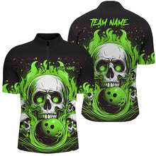 Load image into Gallery viewer, Custom Green Skull Bowling Team Shirts, Flame Bowling Jerseys Bowlers Shirts For Men And Women IPHW5842