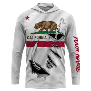 CA Fishing 3D Fish Hook California Flag UV protection quick-dry Custom long sleeves shirts UPF 30+ personalized fishing apparel gift for Fishing lovers - IPH1904