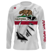 Load image into Gallery viewer, CA Fishing 3D Fish Hook California Flag UV protection quick-dry Custom long sleeves shirts UPF 30+ personalized fishing apparel gift for Fishing lovers - IPH1904
