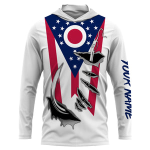 OH Ohio Flag Fishing 3D Fish Hook UV protection quick dry customize name long sleeves shirts personalized Patriotic fishing apparel gift for Fishing lovers IPH1906