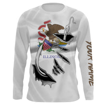 Load image into Gallery viewer, IL Illinois Flag Fishing 3D Fish Hook UV protection quick dry customize name long sleeves shirts UPF 30+ personalized Patriotic fishing apparel gift for Fishing lovers - IPH1908