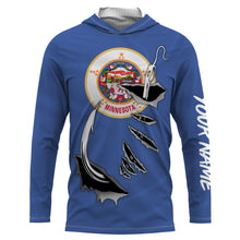 Load image into Gallery viewer, MN Fishing Minnesota Flag Fishing 3D Fish Hook UV protection quick dry customize name long sleeves shirts UPF 30+ personalized Patriotic fishing apparel gift for Fishing lovers - IPH1913