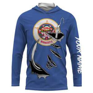 MN Fishing Minnesota Flag Fishing 3D Fish Hook UV protection quick dry customize name long sleeves shirts UPF 30+ personalized Patriotic fishing apparel gift for Fishing lovers - IPH1913