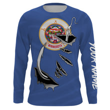 Load image into Gallery viewer, MN Fishing Minnesota Flag Fishing 3D Fish Hook UV protection quick dry customize name long sleeves shirts personalized Patriotic fishing apparel gift for Fishing lovers IPH1913