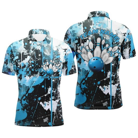 Blue Camo Bowling Team Shirts Men Polo Personalized Bowling League Jerseys Strike Bowling IPHW5413