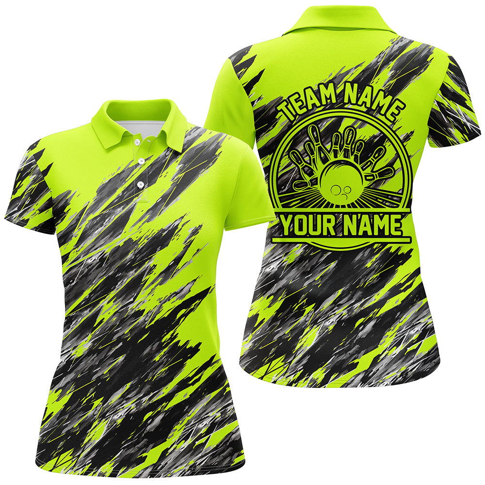 Personalized Bowling Shirts For Women, Bowling Balls And Pins Bowling Team Shirts | Green IPHW4507