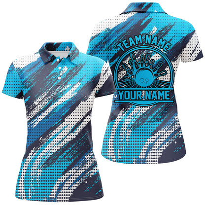 Personalized Bowling Shirts For Women, Bowling Balls And Pins Bowling Team Shirts | Blue IPHW4508