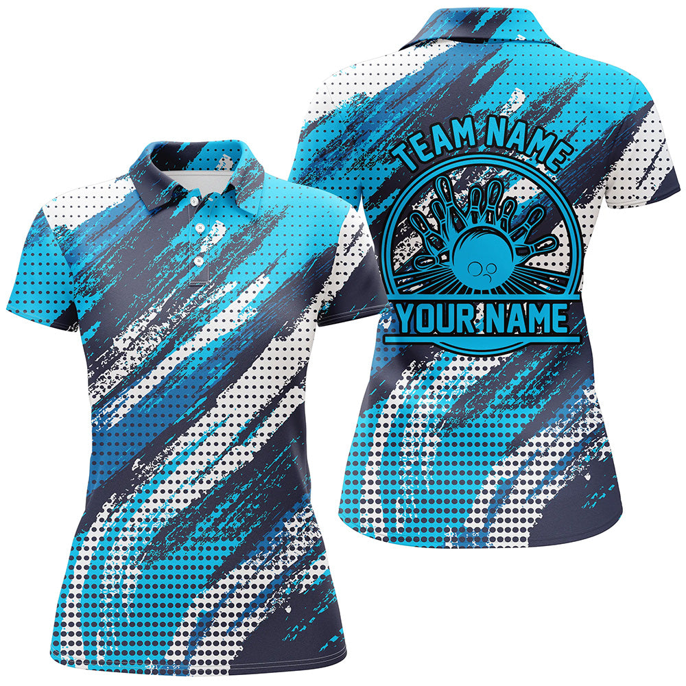 Personalized Bowling Shirts For Women, Bowling Balls And Pins Bowling Team Shirts | Blue IPHW4508