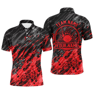 Personalized Bowling Shirts For Men, Bowling Balls And Pins Bowling Team Shirts | Red IPHW4509