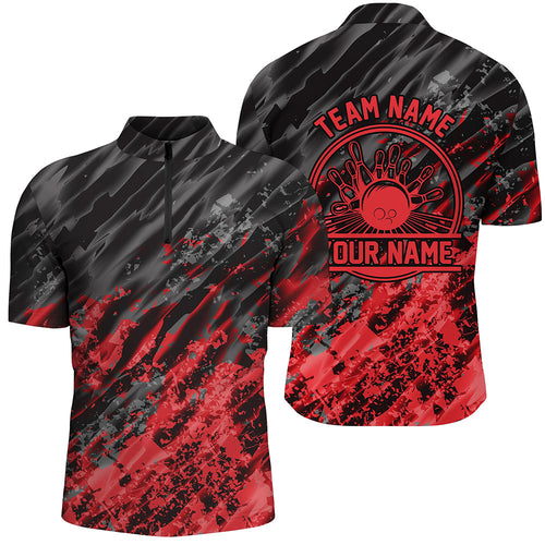 Personalized Bowling Shirts For Men, Bowling Balls And Pins Bowling Team Shirts | Red IPHW4509