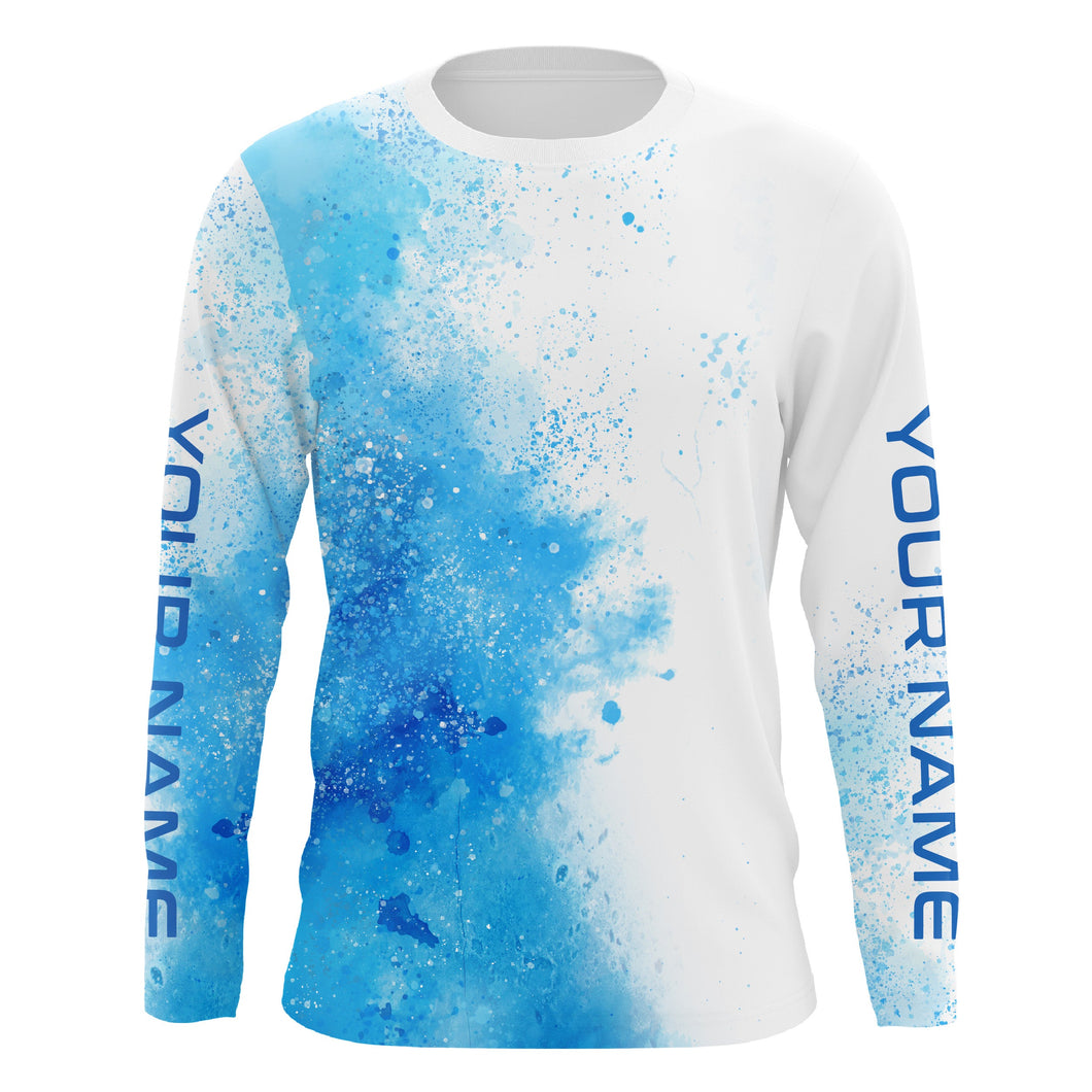 Blue water splash Custom Long sleeve performance Fishing Shirts, fishing camo tournament Shirt IPHW3589