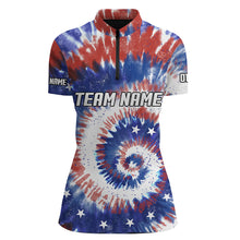 Load image into Gallery viewer, American Flag Tie Dye Bowling Shirts For Women, Custom Bowling Team Jerseys IPHW4525