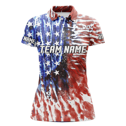 American Flag Tie Dye Bowling Shirts For Women, Custom Bowling Team Jerseys IPHW4526