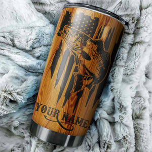 1PC Redfish Puppy Drum Fishing Tumbler American Flag Custom name Stainless Steel Tumbler Cup - Personalized drinking mug for adults and kids - IPH2580