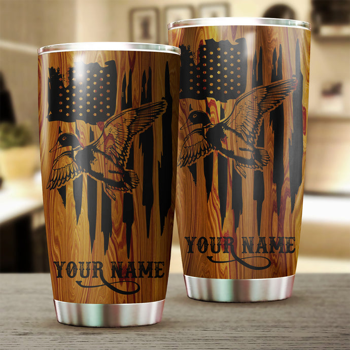 Duck Hunting American Flag Custom name 1PC Stainless Steel Tumbler Cup - Personalized drinking mug for adults and kids - IPH2582