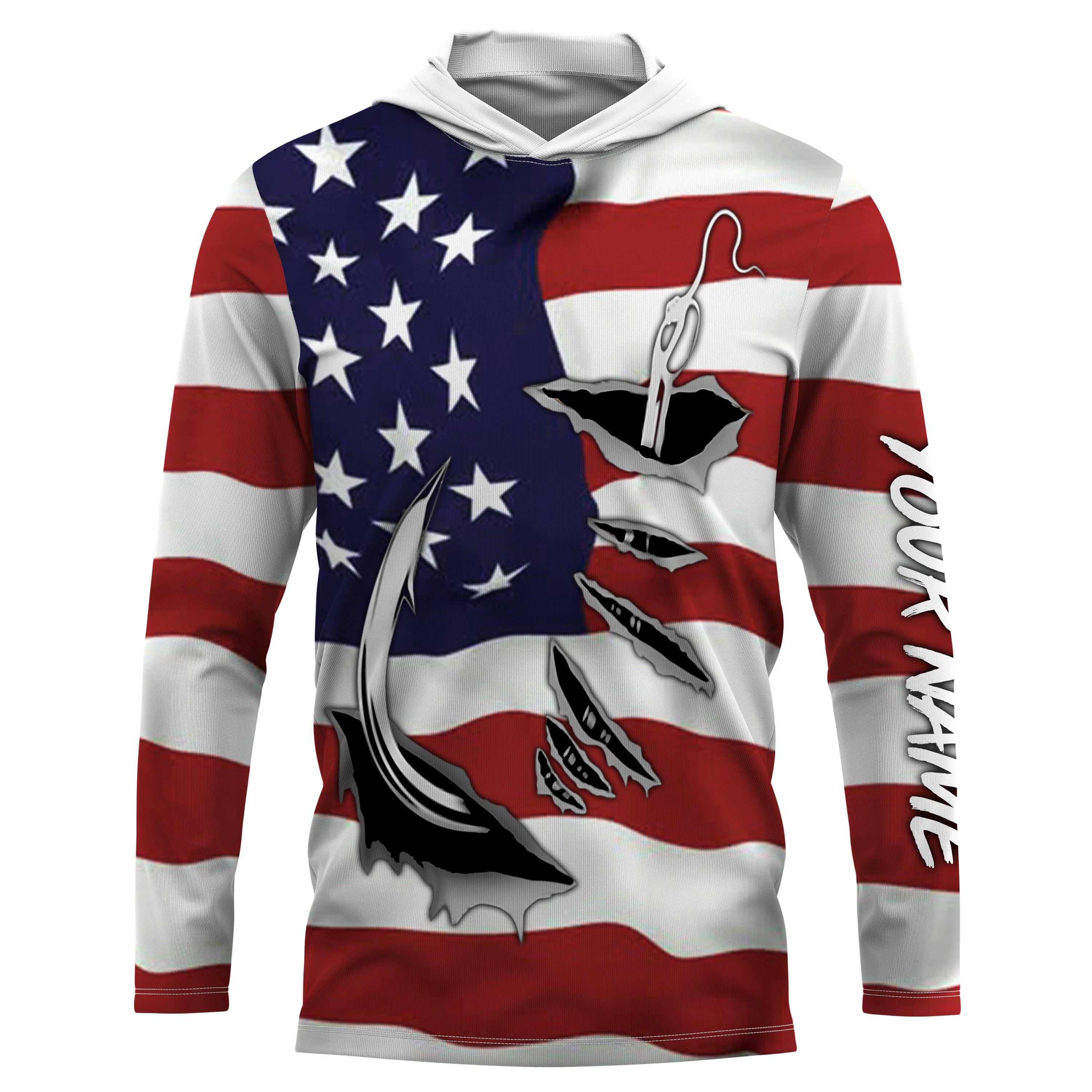 American Flag Fish Hook Custom UV Protection Long Sleeve performance Fishing  Shirts TTN71 - T-shirt UPF /…