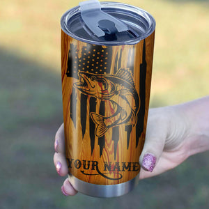 Walleye Fishing Tumbler American Flag 4th of July Custom name Stainless Steel Tumbler Cup Personalized Fishing gift - IPH1303