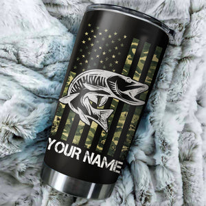 Musky (Muskie) Fishing Tumbler US Flag Camo Patriot Customize name Stainless Steel Tumbler Cup Personalized Fishing gift for fisherman - IPH1273
