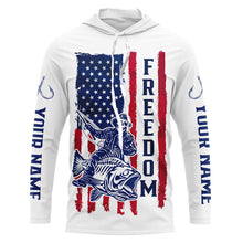 Load image into Gallery viewer, Personalized Skull Fisherman American Flag Long Sleeve Fishing Shirts, Patriotic Fishing Gifts IPHW6112