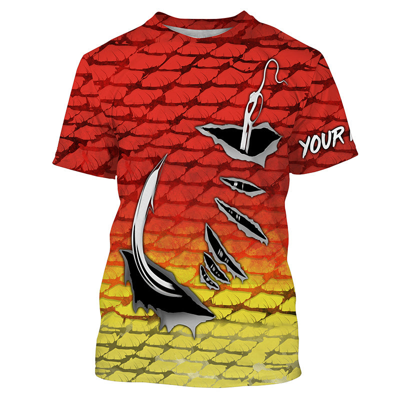 Fishing hook Redfsh Fish scale Custom Long sleeve Fishing Shirts, Redfish Mens Long Sleeve IPHW3490