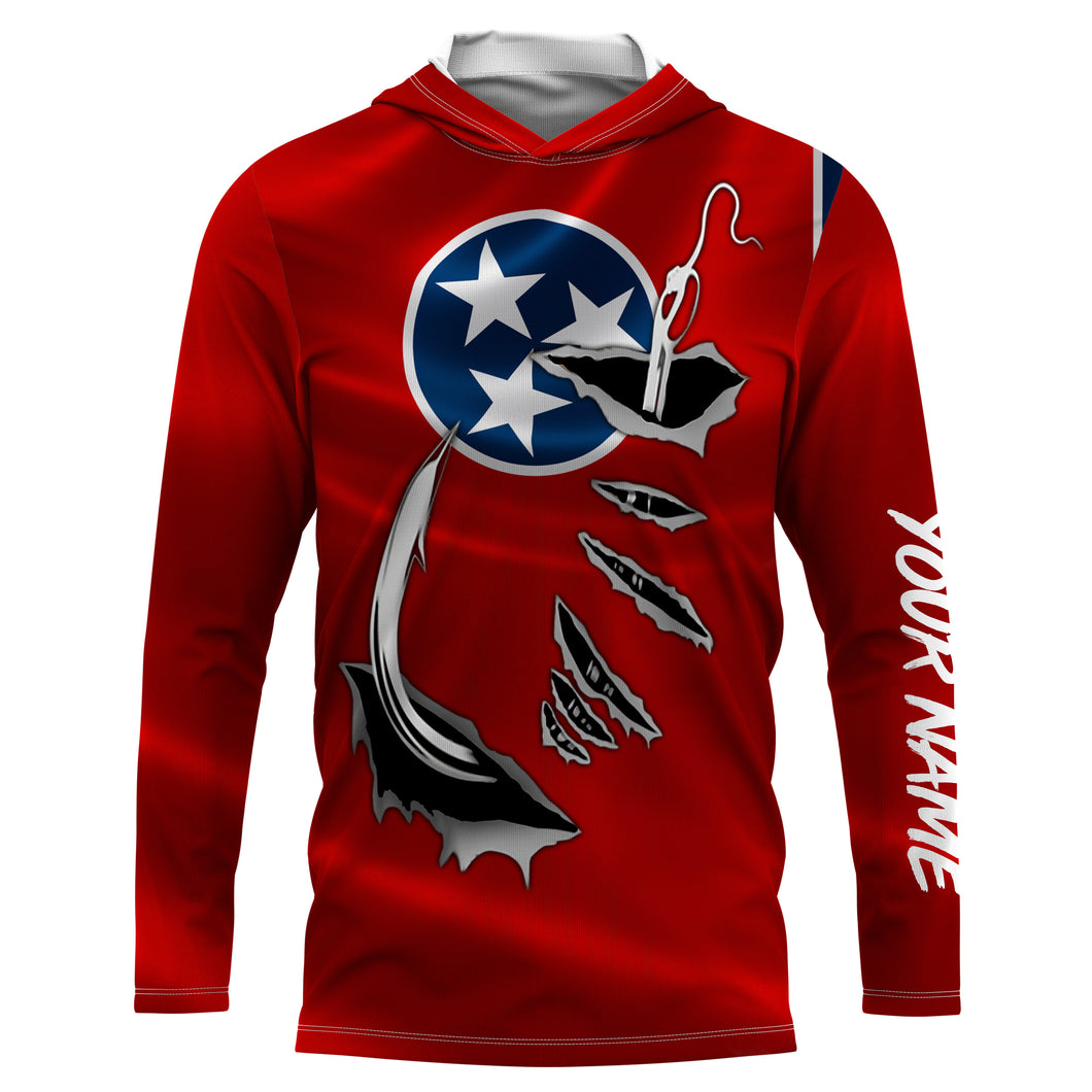 TN Fishing 3D Fish Hook Tennessee Flag UV protection quick dry customize name long sleeves shirts personalized fishing apparel gift for Fishing lovers IPHW474