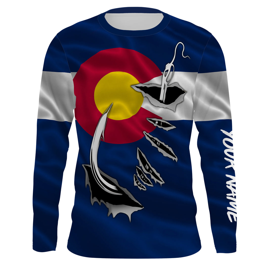 Colorado Flag 3D Fish hook Custom Long Sleeve performance Fishing Shirts IPHW475