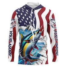 Load image into Gallery viewer, Personalized American Flag Tuna Long Sleeve Fishing Shirts, Patriotic Tuna Fishing Jerseys IPHW6116