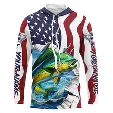 Load image into Gallery viewer, Custom American Flag Mahi Mahi Long Sleeve Fishing Shirts, Patriotic Mahimahi Fishing Jerseys IPHW6118