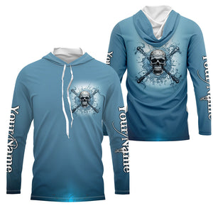 Water Skull And Crossbone Custom Long Sleeve Performance Fishing Shirts, Saltwater Fishing Shirts IPHW4830