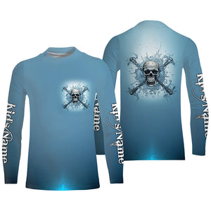 Water Skull And Crossbone Custom Long Sleeve Performance Fishing Shirts, Saltwater Fishing Shirts IPHW4830