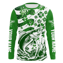 Load image into Gallery viewer, Custom St Patrick&#39;S Day American Flag Walleye Fishing Shirts, Shamrock Flag Walleye Fishing Jerseys IPHW5896