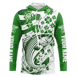 Custom St Patrick'S Day American Flag Striped Bass Fishing Shirts, Patriotic Striper Fishing Jerseys IPHW5897