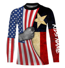 Load image into Gallery viewer, Personalized American Texas Flag Custom Long Sleeve performance Shirts, Patriotic apparel 4th of July day - IPHW1159