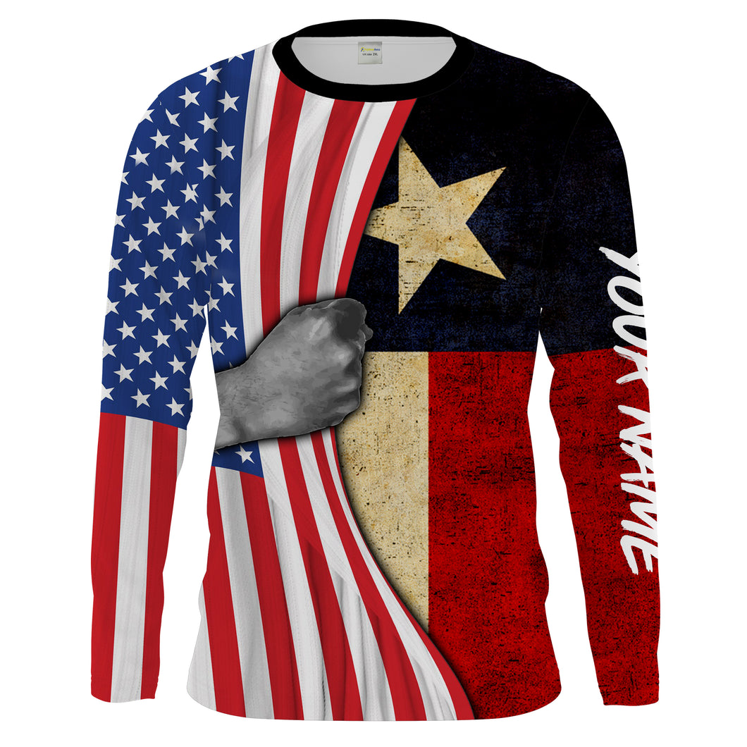 Personalized American Texas Flag Custom Long Sleeve performance Shirts, Patriotic apparel 4th of July day - IPHW1159