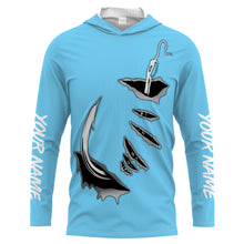 Load image into Gallery viewer, 3D Fish hook Customize UV Protection Long sleeve performance Fishing Shirts | baby blue - IPHW1482