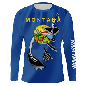Montana Flag 3D Fish Hook UV protection custom long sleeves Fishing shirts fishing apparel IPHW477
