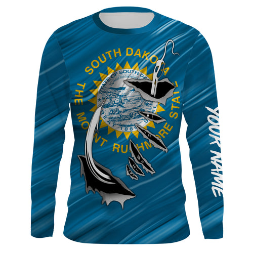 South Dakota Flag 3D Fish hook UV protection Custom long sleeve performance Fishing Shirts fishing apparel IPHW512