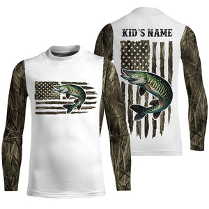 American Flag Camo Custom Musky Long Sleeve Fishing Shirts, Patriotic Musky Fishing Jerseys IPHW6136