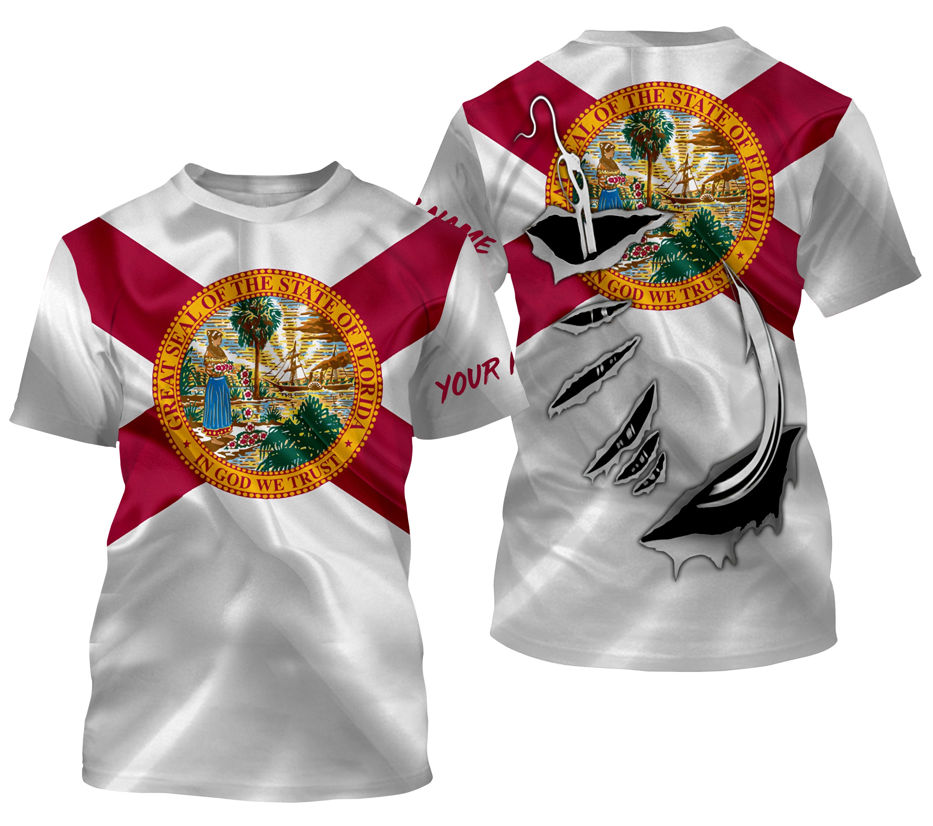 Black Drum Florida Flag Custom UV Long Sleeve Fishing Shirts, FL