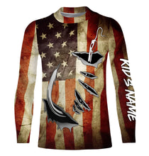 Load image into Gallery viewer, Fish Hook Vintage American Flag Custom Long Sleeve Fishing Shirts, Personalized Patriotic Fishing Gifts FEB21 - IPHW661