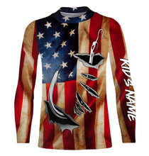 Load image into Gallery viewer, Fish Hook Vintage American Flag Custom Long Sleeve Fishing Shirts, Personalized Patriotic Fishing Gifts FEB21 - IPHW662