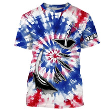 Load image into Gallery viewer, Custom Fish Hook American Flag Tie Dye Camo Long Sleeve Fishing Shirts, Patriotic Fishing Jerseys IPHW4697